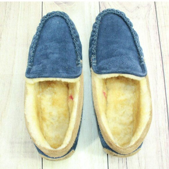 *LL Bean Blue Suede Wicked Good Shearling Lined Venetian Slippers Size 12 Inches - Picture 8 of 9